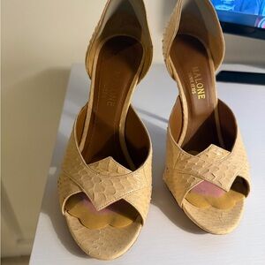 Malone Souliers Tan Textured Heels